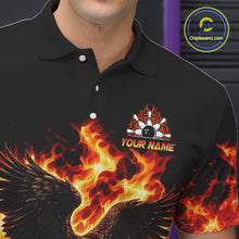 Load image into Gallery viewer, Custom Flame American Flag Eagle Bowling Shirts, Patriotic Eagle Bowling Team Jerseys For Men NQS11560