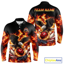 Load image into Gallery viewer, Custom Flame American Flag Eagle Bowling Shirts, Patriotic Eagle Bowling Team Jerseys For Men NQS11560