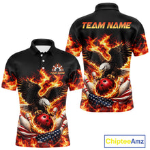 Load image into Gallery viewer, Custom Flame American Flag Eagle Bowling Shirts, Patriotic Eagle Bowling Team Jerseys For Men NQS11560