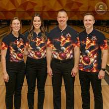 Load image into Gallery viewer, Custom Flame American Flag Eagle Bowling Shirts, Patriotic Eagle Bowling Team Jerseys For Men NQS11560