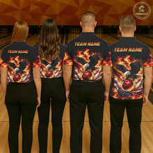 Load image into Gallery viewer, Custom Flame American Flag Eagle Bowling Shirts, Patriotic Eagle Bowling Team Jerseys For Men NQS11560