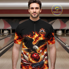 Load image into Gallery viewer, Custom Flame American Flag Eagle Bowling Shirts, Patriotic Eagle Bowling Team Jerseys For Men NQS11560