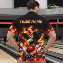 Load image into Gallery viewer, Custom Flame American Flag Eagle Bowling Shirts, Patriotic Eagle Bowling Team Jerseys For Men NQS11560