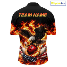 Load image into Gallery viewer, Custom Flame American Flag Eagle Bowling Shirts, Patriotic Eagle Bowling Team Jerseys For Men NQS11560