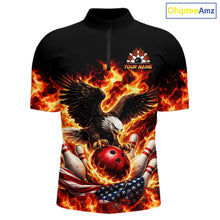 Load image into Gallery viewer, Custom Flame American Flag Eagle Bowling Shirts, Patriotic Eagle Bowling Team Jerseys For Men NQS11560