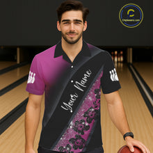 Load image into Gallery viewer, Black and Pink Glitter Flower Bowling Hawaiian shirt Custom Bowling Team Jerseys NQS11685