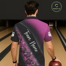 Load image into Gallery viewer, Black and Pink Glitter Flower Bowling Hawaiian shirt Custom Bowling Team Jerseys NQS11685