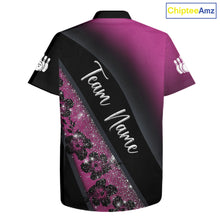 Load image into Gallery viewer, Black and Pink Glitter Flower Bowling Hawaiian shirt Custom Bowling Team Jerseys NQS11685