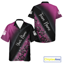 Load image into Gallery viewer, Black and Pink Glitter Flower Bowling Hawaiian shirt Custom Bowling Team Jerseys NQS11685