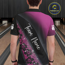 Load image into Gallery viewer, Black and Pink Glitter Flower Bowling Polo, Quarter Zip Shirt for Men Custom Bowling Team Jerseys NQS11685