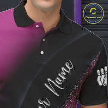 Load image into Gallery viewer, Black and Pink Glitter Flower Bowling Polo, Quarter Zip Shirt for Men Custom Bowling Team Jerseys NQS11685