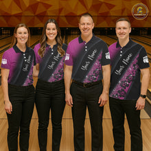 Load image into Gallery viewer, Black and Pink Glitter Flower Bowling Polo, Quarter Zip Shirt for Men Custom Bowling Team Jerseys NQS11685