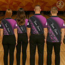 Load image into Gallery viewer, Black and Pink Glitter Flower Bowling Polo, Quarter Zip Shirt for Men Custom Bowling Team Jerseys NQS11685