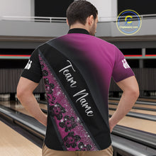 Load image into Gallery viewer, Black and Pink Glitter Flower Bowling Polo, Quarter Zip Shirt for Men Custom Bowling Team Jerseys NQS11685