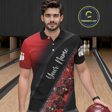 Load image into Gallery viewer, Black and Red Glitter Flower Bowling Polo, Quarter Zip Shirt for Men Custom Bowling Team Jerseys NQS11686