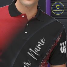 Load image into Gallery viewer, Black and Red Glitter Flower Bowling Polo, Quarter Zip Shirt for Men Custom Bowling Team Jerseys NQS11686