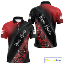 Load image into Gallery viewer, Black and Red Glitter Flower Bowling Polo, Quarter Zip Shirt for Men Custom Bowling Team Jerseys NQS11686