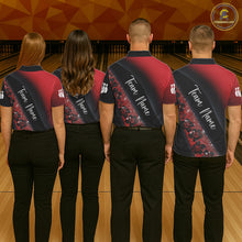Load image into Gallery viewer, Black and Red Glitter Flower Bowling Polo, Quarter Zip Shirt for Men Custom Bowling Team Jerseys NQS11686