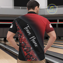Load image into Gallery viewer, Black and Red Glitter Flower Bowling Polo, Quarter Zip Shirt for Men Custom Bowling Team Jerseys NQS11686