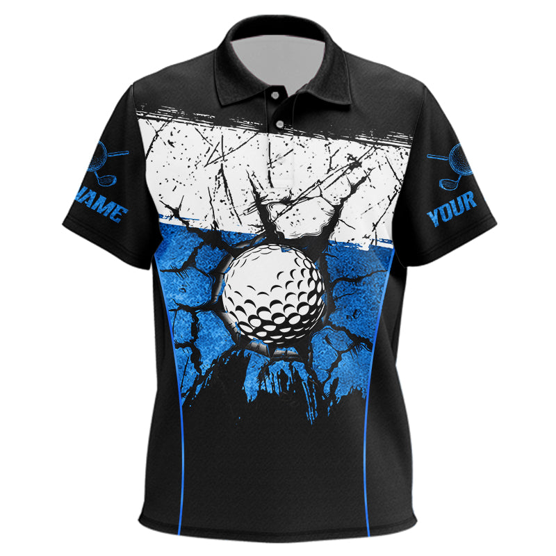 Black, White & Blue Retro broken Golf ball Kid Polo shirt Custom Team golf outfit Kid golf top NQS9788