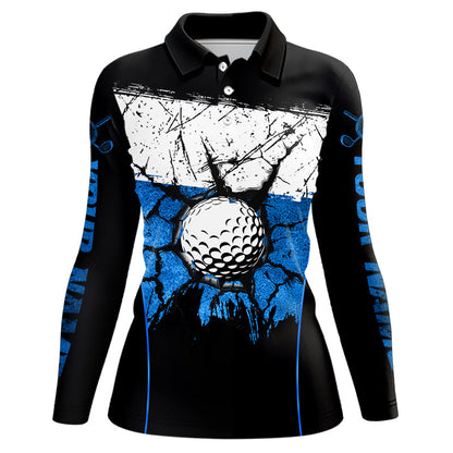 Black, White & Blue Retro broken Golf ball Women Polo shirt Custom Team golf outfit ladies golf top NQS9788