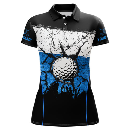 Black, White & Blue Retro broken Golf ball Women Polo shirt Custom Team golf outfit ladies golf top NQS9788