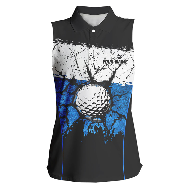 Black, White & Blue Retro broken Golf ball Women Sleeveless Polo shirt Custom Team golf outfit ladies NQS9788
