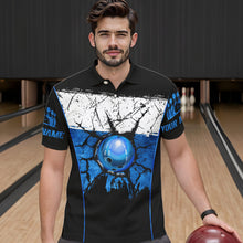 Load image into Gallery viewer, Black, White and Blue Retro broken Bowling ball Polo, 1/4 Zip Shirt For Men Custom Bowling Team Shirts NQS9789