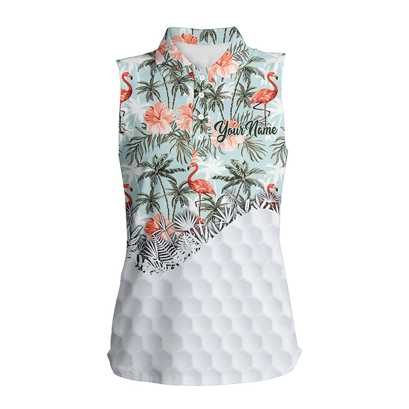 Tropical palm trees flamingo hibiscus pattern custom sleeveless polo shirts team ladies golf tops NQS5586