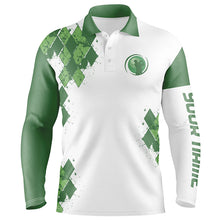 Load image into Gallery viewer, Custom mens golf polo shirts, White And Green Argyle Pattern Polo Shirt for men NQS5588