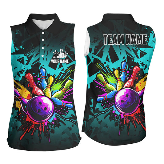 Colorful bowling jerseys Sleeveless Polo Shirt Custom Bowling Team shirts for bowler | Cyan Blue NQS7707