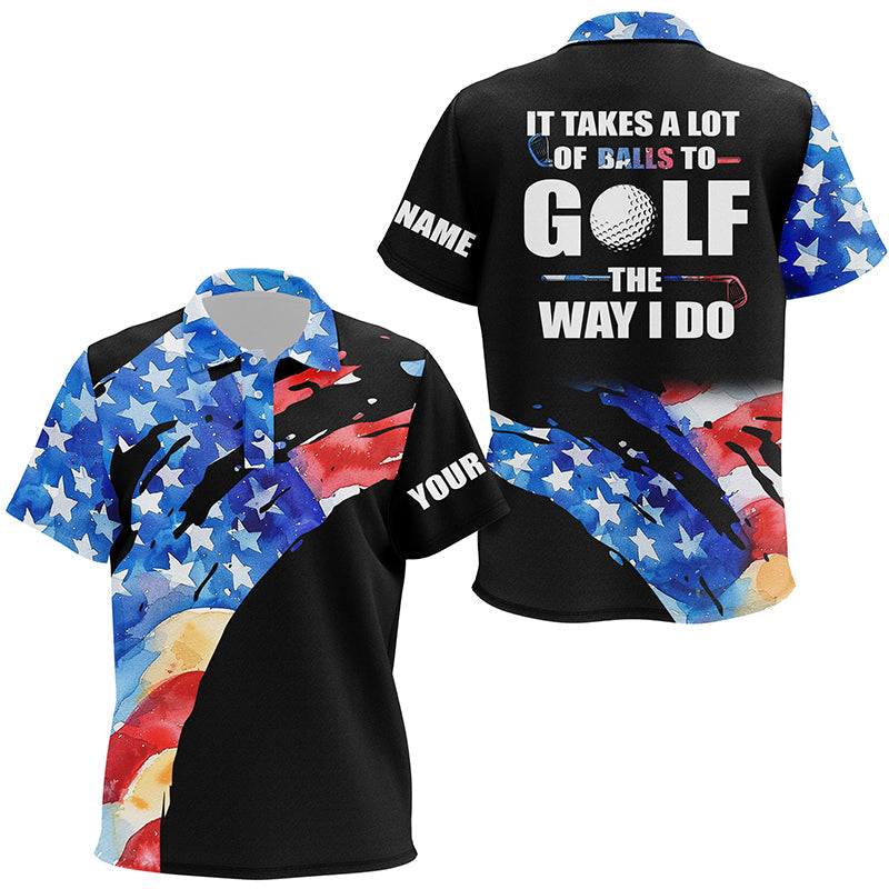 American Flag Black Kid golf polos shirts custom It takes a lot of balls to golf the way I do NQS7710