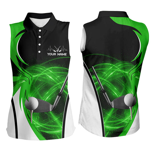 Women sleeveless polo shirt custom golf ball clubs, personalized golf gifts | Green NQS6257