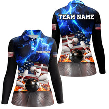 Load image into Gallery viewer, Blue Lightning thunder storm American Flag Bowling Shirts For Women Custom Bowling Team League Jerseys NQS8579