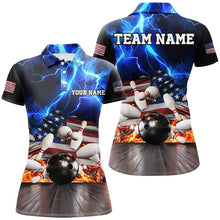 Load image into Gallery viewer, Blue Lightning thunder storm American Flag Bowling Shirts For Women Custom Bowling Team League Jerseys NQS8579