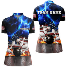 Load image into Gallery viewer, Blue Lightning thunder storm American Flag Bowling Shirts For Women Custom Bowling Team League Jerseys NQS8579