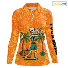 Load image into Gallery viewer, Funny orange Halloween pattern Skull Golf Polo Shirt For Women Custom golf clothes for ladies NQS10769