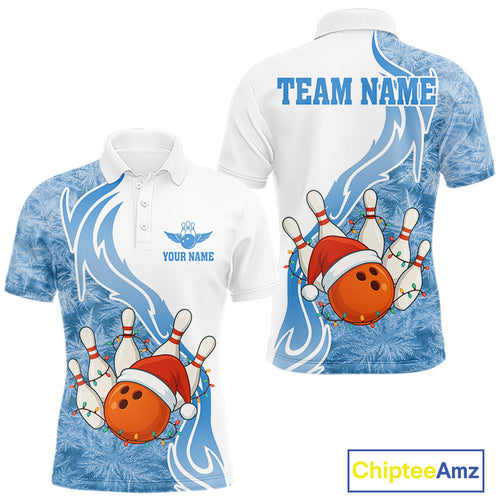 White and Blue Ice pattern Christmas Bowling shirts for men Custom Xmas Team bowling jerseys NQS10967