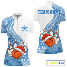 Load image into Gallery viewer, White and Blue Ice pattern Christmas Bowling shirts for Women Custom Xmas Team bowling jerseys NQS10967