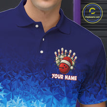 Load image into Gallery viewer, Blue Ice pattern Christmas Team Bowling Polo, Quarter Zip shirts for men Custom Xmas bowling gifts NQS10969