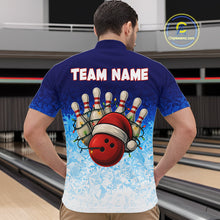 Load image into Gallery viewer, Blue Ice pattern Christmas Team Bowling Polo, Quarter Zip shirts for men Custom Xmas bowling gifts NQS10969