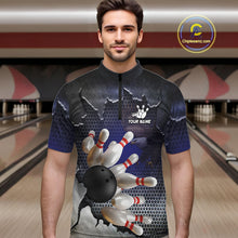 Load image into Gallery viewer, Eagle Bowling Polo, Quarter Zip Shirts for Men Custom Team Bowling jerseys, gift for bowlers | Blue NQS10972