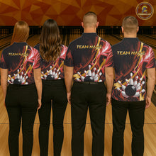 Load image into Gallery viewer, Personalized Bowling Polo, Quarter Zip Shirts for Men Custom Red Flame and Gold Bowling Team Jersey NQS11146
