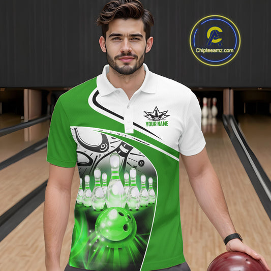 Funny Bowling Shirts For Men custom name There is no crying in bowling just lots of swearing | Green NQS11350