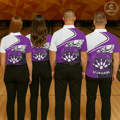 Funny Bowling Shirts For Men custom name There is no crying in bowling just lots of swearing | Purple NQS11351