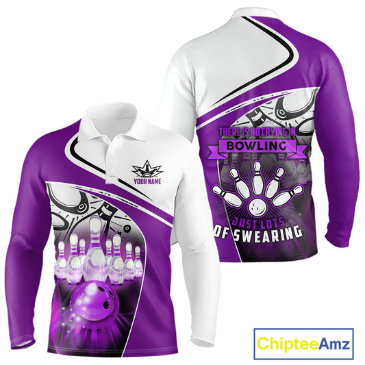 Funny Bowling Shirts For Men custom name There is no crying in bowling just lots of swearing | Purple NQS11351