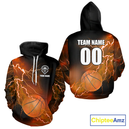 Custom orange lightning thunder Basketball Team Jersey, personalized All Over Print Basketball Shirts NQS11354