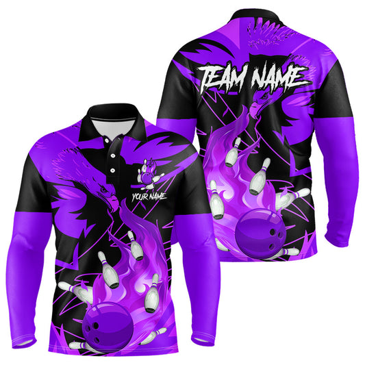 Eagle flame bowling ball and pins custom Mens Bowling Shirts, team bowling jerseys | Purple NQS9617