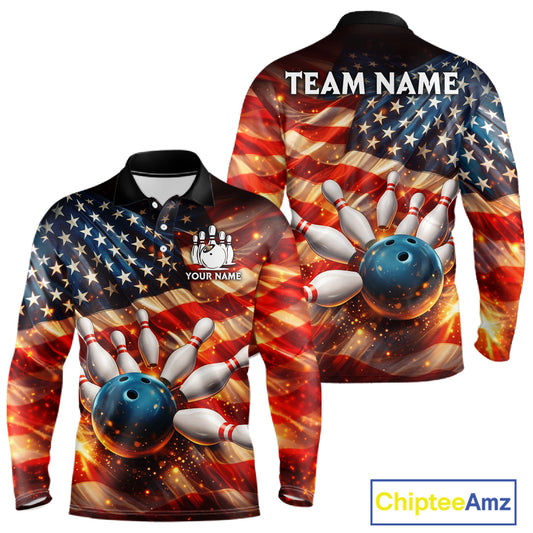 American Flag Bowling Ball and pins Bowling Shirts for Men Custom Patriotic Bowling Team jerseys NQS11698