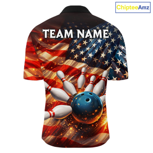American Flag Bowling Ball and pins Bowling Shirts for Men Custom Patriotic Bowling Team jerseys NQS11698